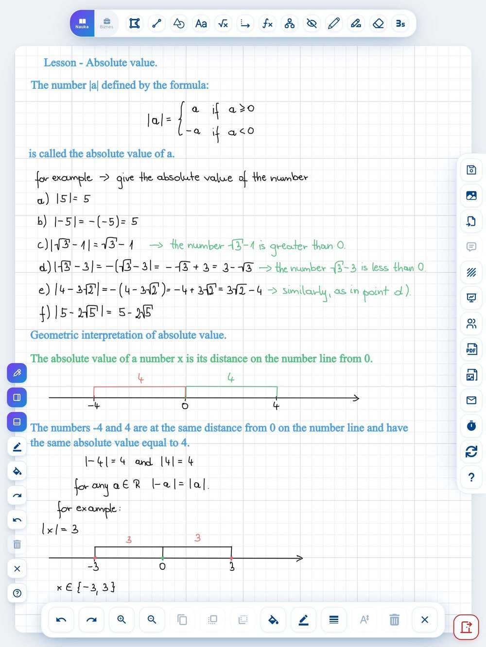 Lekcja matematyki otwarta na tablicy PhiBoard na tablecie